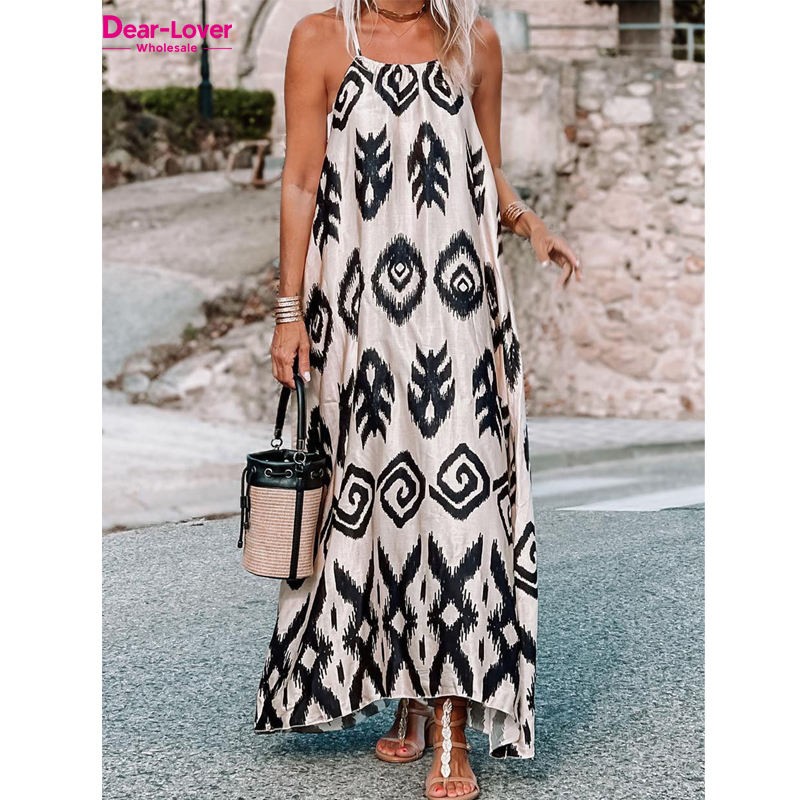 Dear-Lover vente en gros Boho vêtements mode femmes Western imprimer vacances d'été robe d'été bohème Boho sans manches Maxi robe
