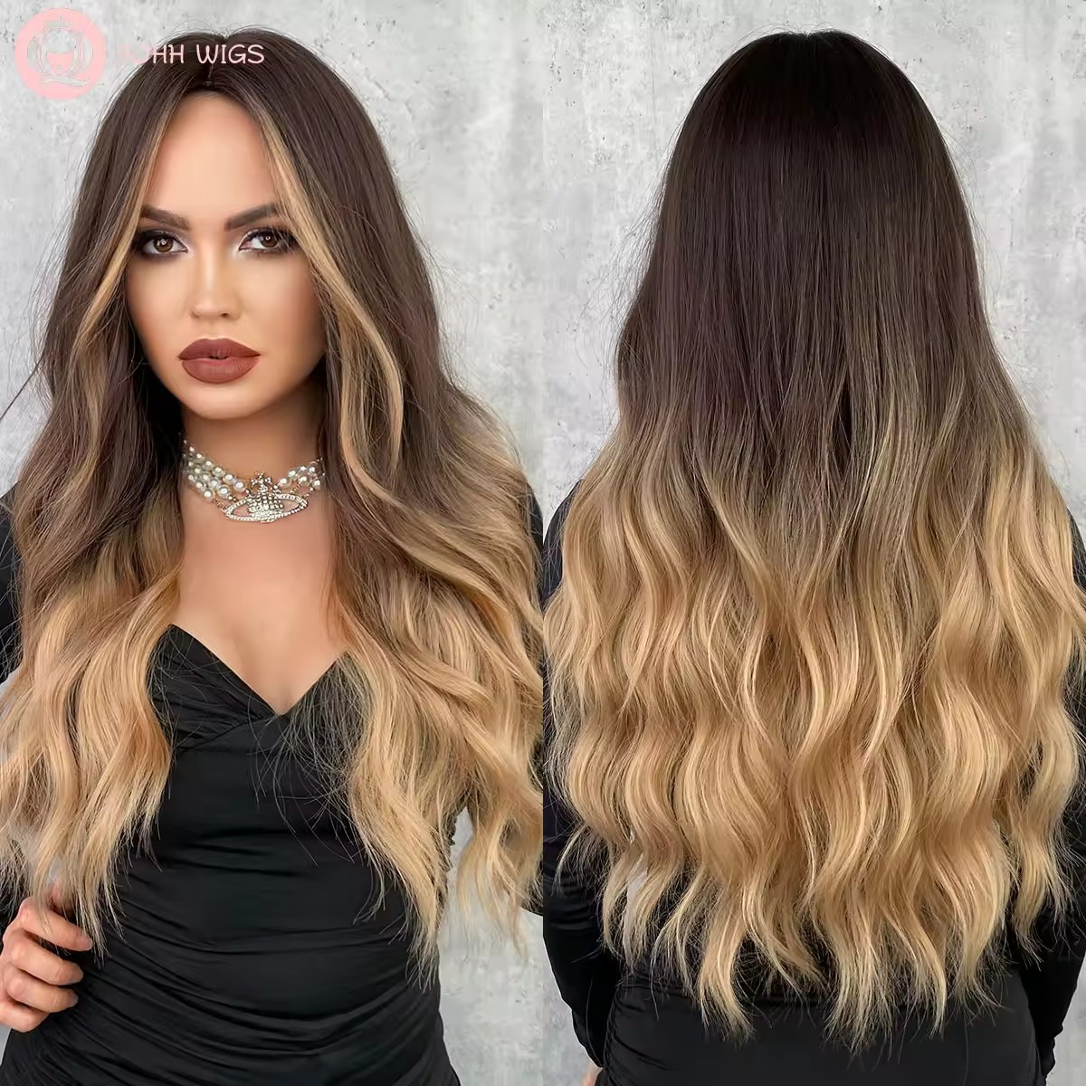 Long Wavy Wig Ombre Blonde Wigs for Women Synthetic Curly Hair Wig Middle Part Heat Resistant Daily Cosplay Use 30 Inch